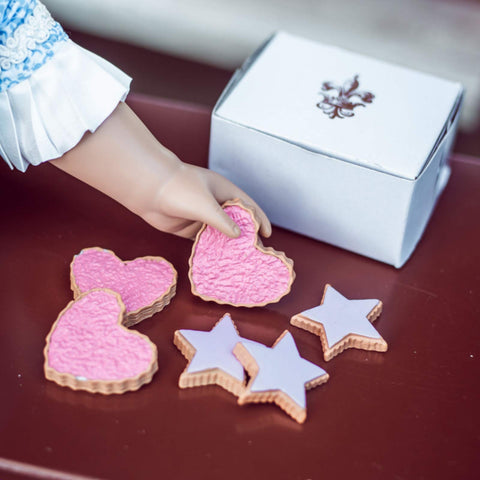 THE QUEEN'S TREASURES 18 Inch Doll Food and Accessories, Bakery Collection 6 Piece Hearts and Stars Shaped Frosted Sugar Cookies, Compatible with American Girl Pastry Bake Shop & Kitchen Furniture