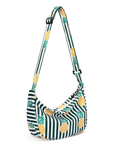 Small Sling Crossbody Bag for Women Men Trendy, Mini Crescent Bag with Adjustable Strap, 2 Zippers Lightweight Nylon Bag, Pineapple-stripe