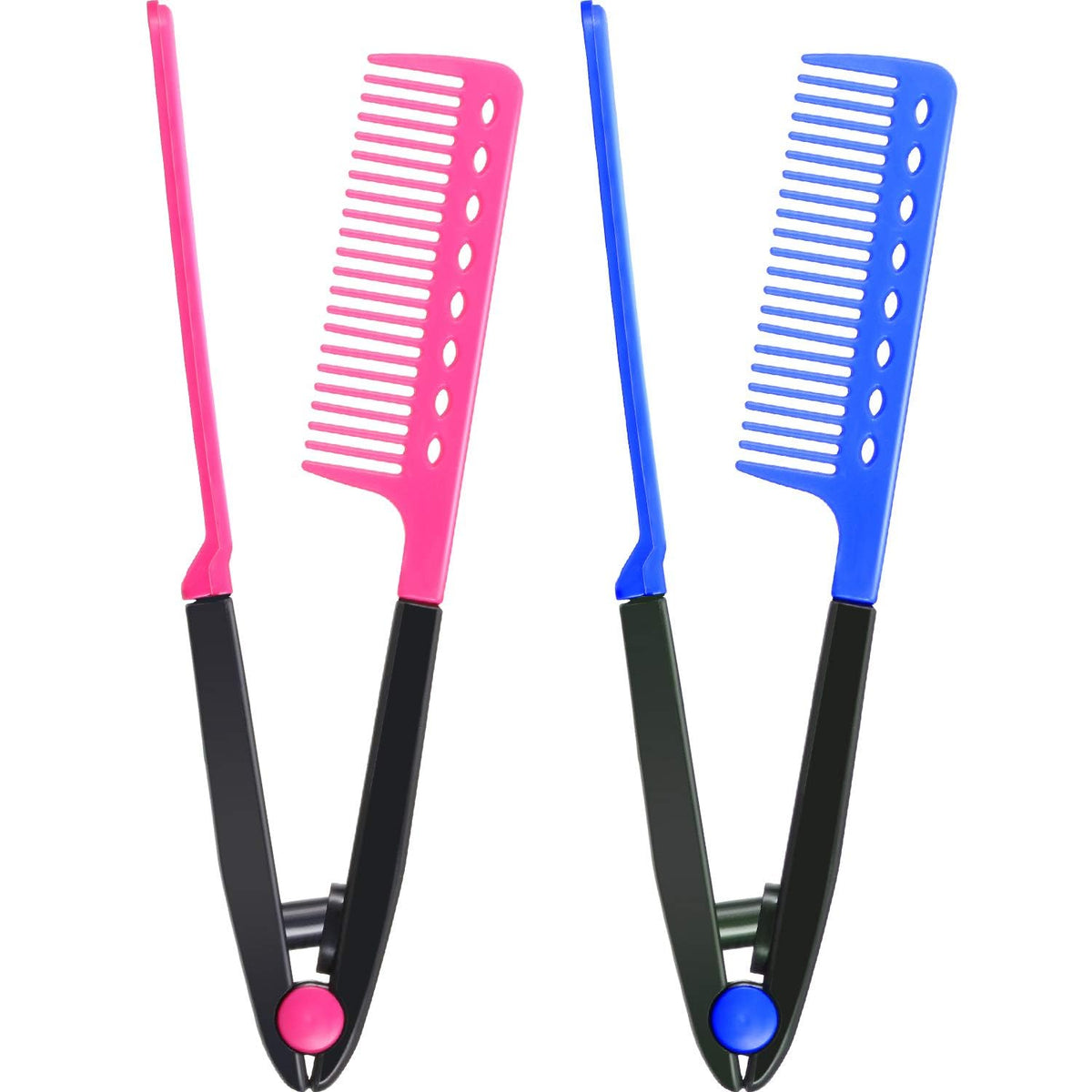 2 Pieces V-shaped Straightening Combs - Salon Hairdressing Styling Brush for Knotty Hair, Home Use (Rose Red, Blue)