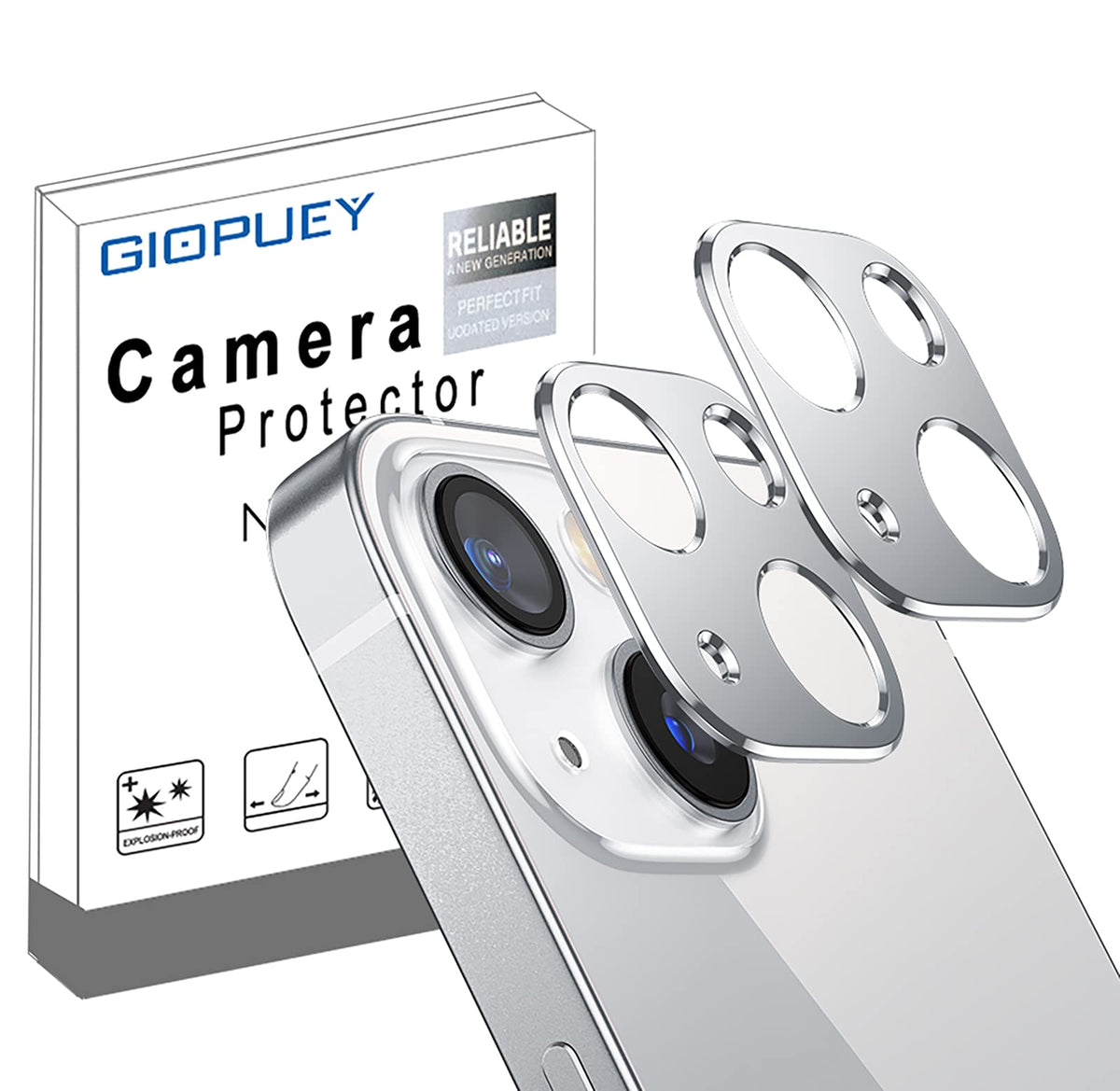 GIOPUEY Camera Lens Protector Compatible with iPhone 13,[2 Pack] iPhone 13 mini Camera Protector,Camera Lens Metal Protectors [Does Not Affect Imaging](Silver)