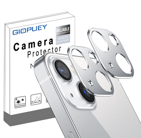 GIOPUEY Camera Lens Protector Compatible with iPhone 13,[2 Pack] iPhone 13 mini Camera Protector,Camera Lens Metal Protectors [Does Not Affect Imaging](Silver)