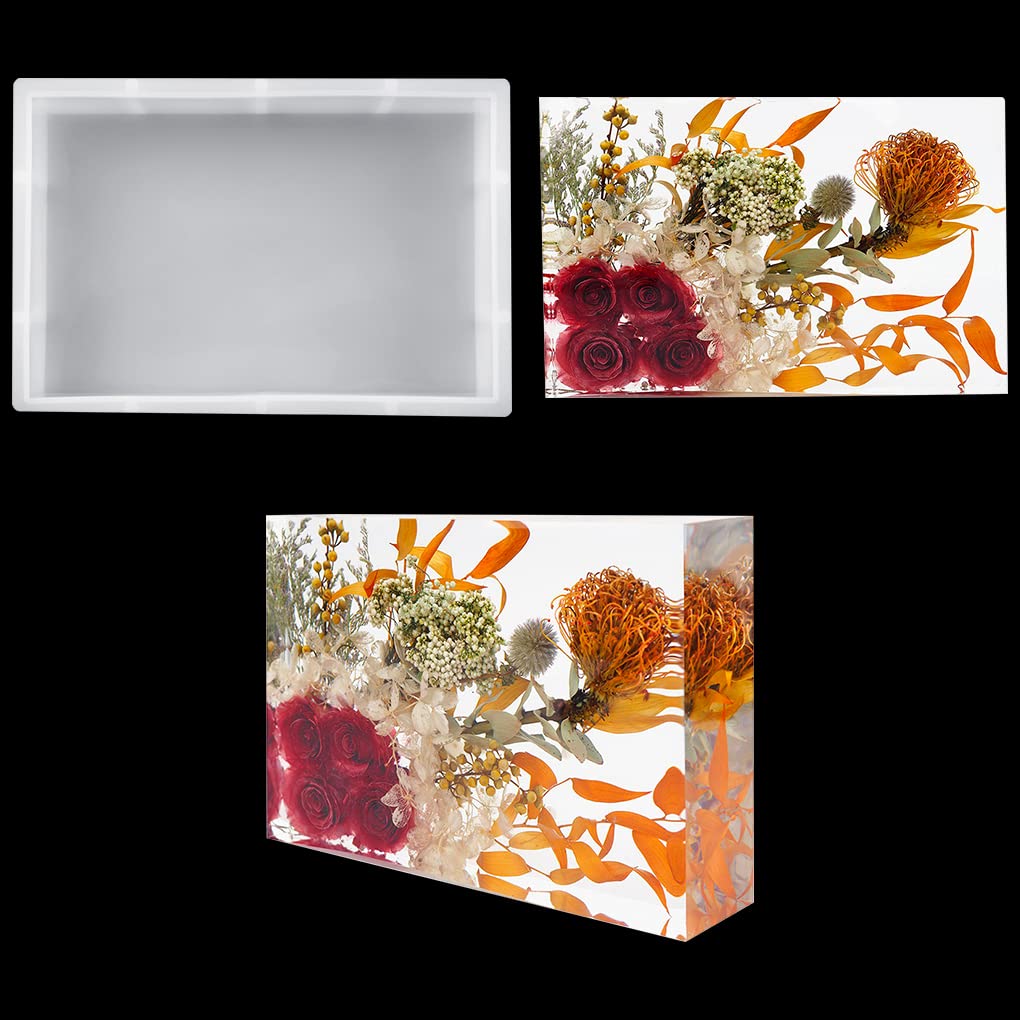 FineInno 9" Large Resin Mold,Deep Rectangle Silicone Mold for Flowers Preservation,Glossy Deep Epoxy Casting Mold DIY Bookend, Home Decor,Art Craft