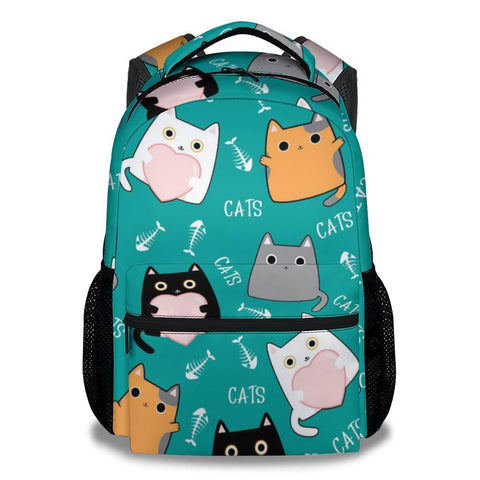 Eccustomized Girls, Boys Cat Backpack - 16 Inches Cartoon Backpacks for School - Green Durable Bookbag for Middle School