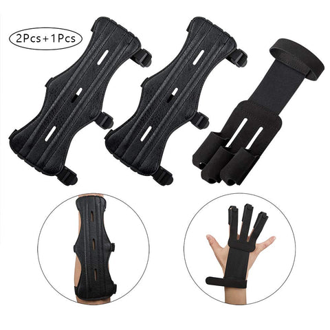 AIFUDA 2 Pack Archery Arm Guards Leather Forearm Protector with 1 Pack Archery Glove Finger Tab, Adjustable Bow Armguard Three Finger Guard for Archer Hunter