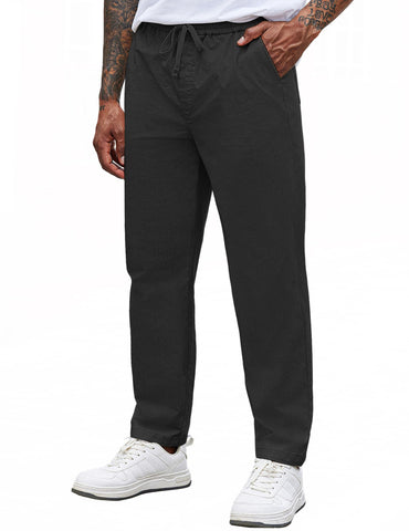 COOFANDY Mens Drawstring Pants Black Casual Pants Elastic Waist Tapered Chinos Pants with Pockets, Black, L