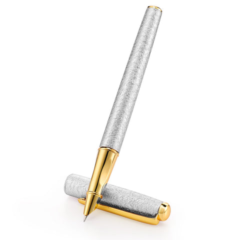 Andibro Fancy Metal Fountain Pen, Fine Nip Pen Frosted Finish Fountain Pen Sparkly Glitter Luxury Pen Lightweight Calligraphy Pen Slim Business Pen for Men Women Office(silver)