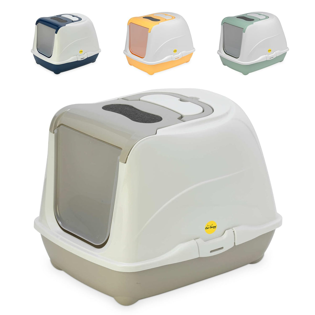 CAT CENTRE Grey Cat Flip Litter Tray 4 Colours Box Hooded Pan Toilet Loo Carbon Filter Scoop