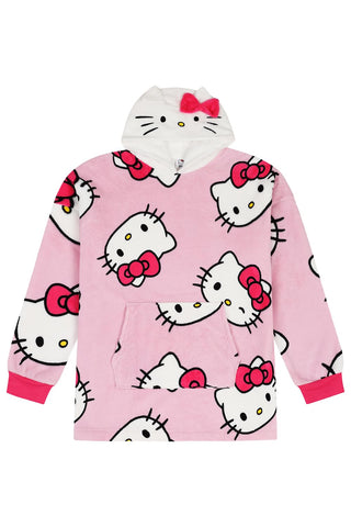Hello Kitty Womens and Girls Matching Fully Lined Luxury Fleece Hoodie Oversized Blanket Hoody (Adult)