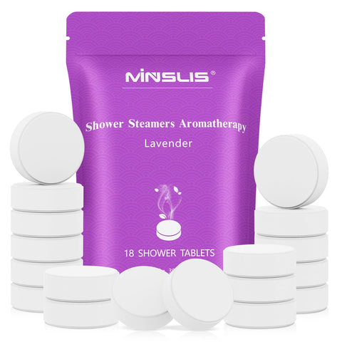 MINSLIS Shower Steamers Aromatherapy, 18-Pack Shower Bombs, Long-Lasting Shower Tablets Essential Oil Stress Relief and Relaxation Bath Gifts for Women and Men (Lavender)