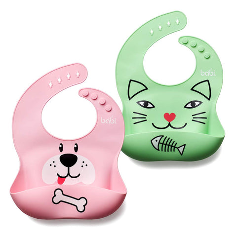 BABIÃƒÆ’Ã†â€™ÃƒÂ¢Ã¢â€šÂ¬Ã…Â¡ÃƒÆ’Ã¢â‚¬Å¡Ãƒâ€šÃ‚Â® 2 Pack Waterproof Easy Clean Feeding Bibs for Babies & Toddlers, made with 100% Soft Silicone, with Large Food Pouch, Stylish & Comfortable. (Pack of 2) (Pink/Green)