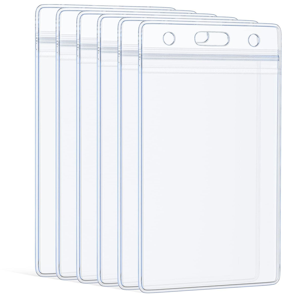 Uniclife 6 Pack Vertical ID Card Badge Holder Waterproof Clear PVC Card Sleeve Case Cover Heavy Duty Card Protector Pouch with Resealable Zip for Proximity Key Card Driver’s License and Credit Card