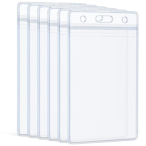 Uniclife 6 Pack Vertical ID Card Badge Holder Waterproof Clear PVC Card Sleeve Case Cover Heavy Duty Card Protector Pouch with Resealable Zip for Proximity Key Card Driver’s License and Credit Card