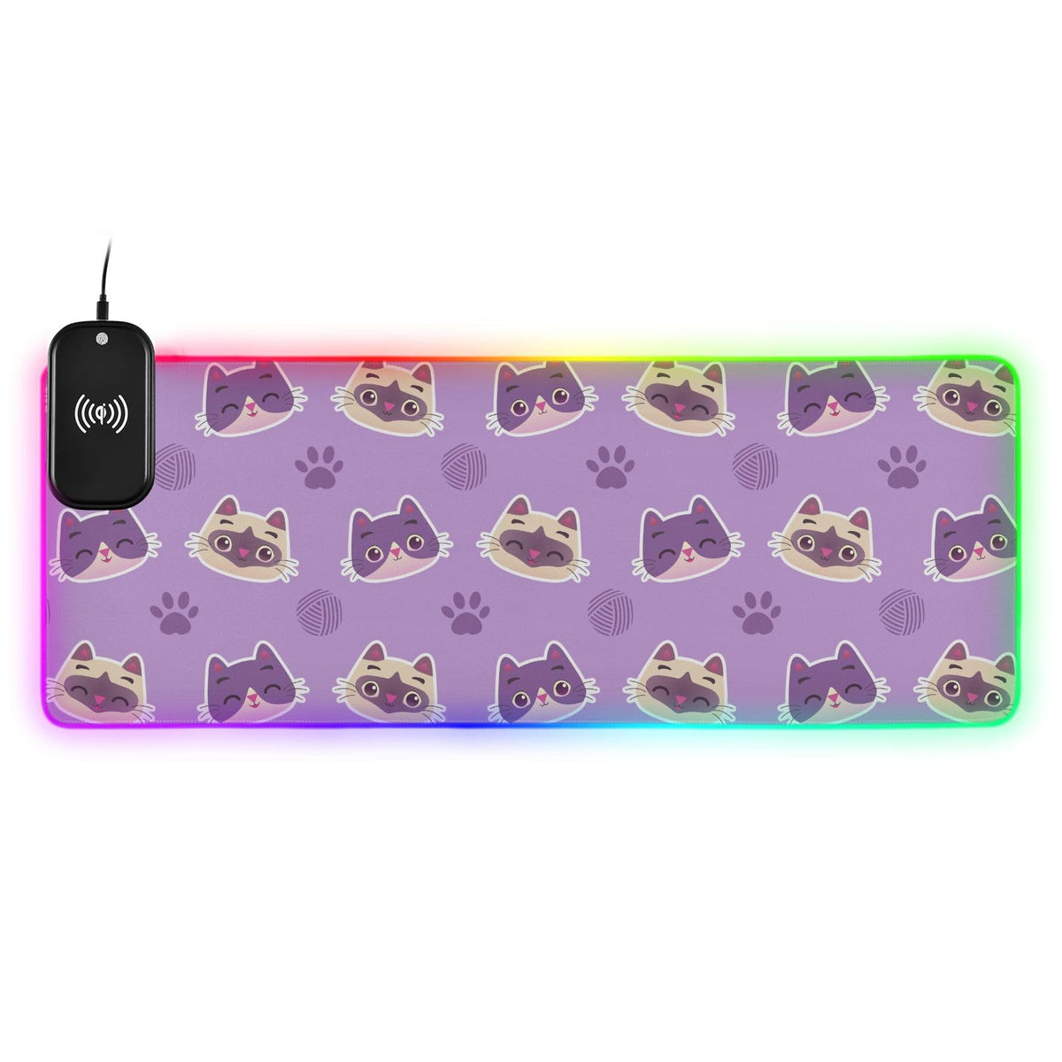 Cute Colorful Cat Wireless Charging Mouse Pad for Mobile Phone Extra Large Gaming Mousepad with 13 Lighting Modes Extended Desk Mat for Gaming MacBook PC Laptop Desk Home Office