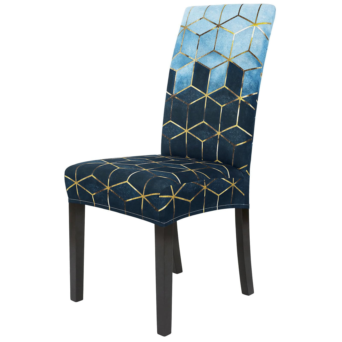 Gibelle Dining Room Chair Covers Set of 6, Stretch Parsons Chair Slipcovers Universal Removable Washable Chair Seat Covers Protector for Dining Room, Kitchen, Hotel and Party, Blue Cubes