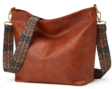 Hobo Bag for Women Crossbody Handbags Large Designer Ladies Bucket Purse PU Leather Shoulder Bags with Wide Shoulder Strap, Brown, One Size