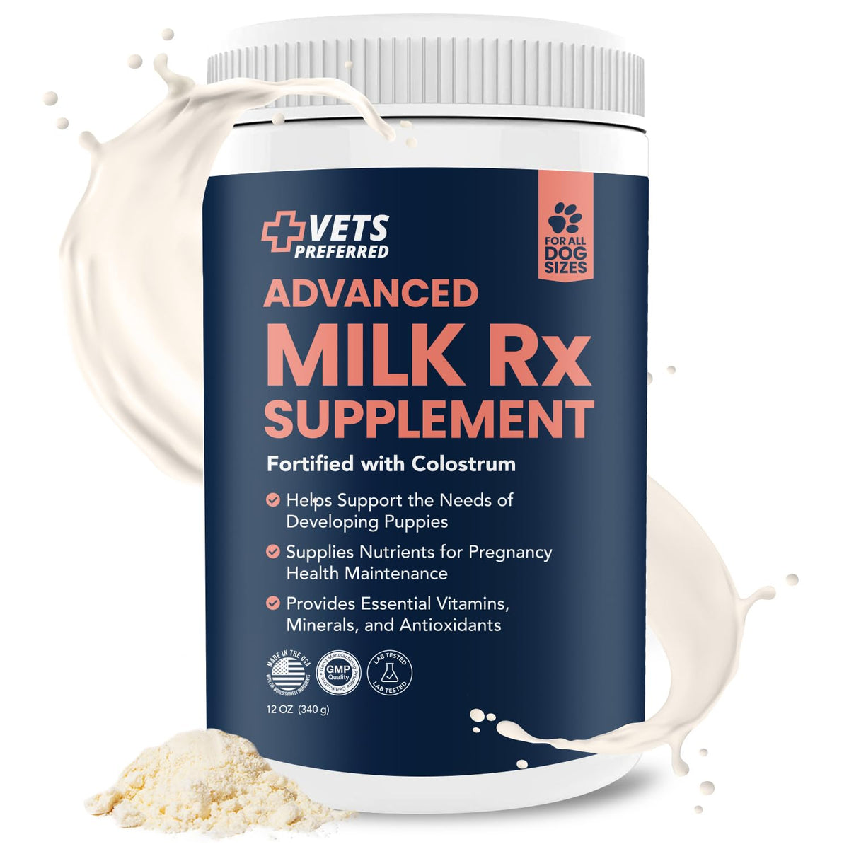 Vets Preferred Puppy Milk Replacement Formula - Dog Milk Replacer Powder Supplement for Pregnant, Lactating, Aging Dogs - Enriched with Colostrum - Nutritious Nursing Formula for Puppies - 12 Oz