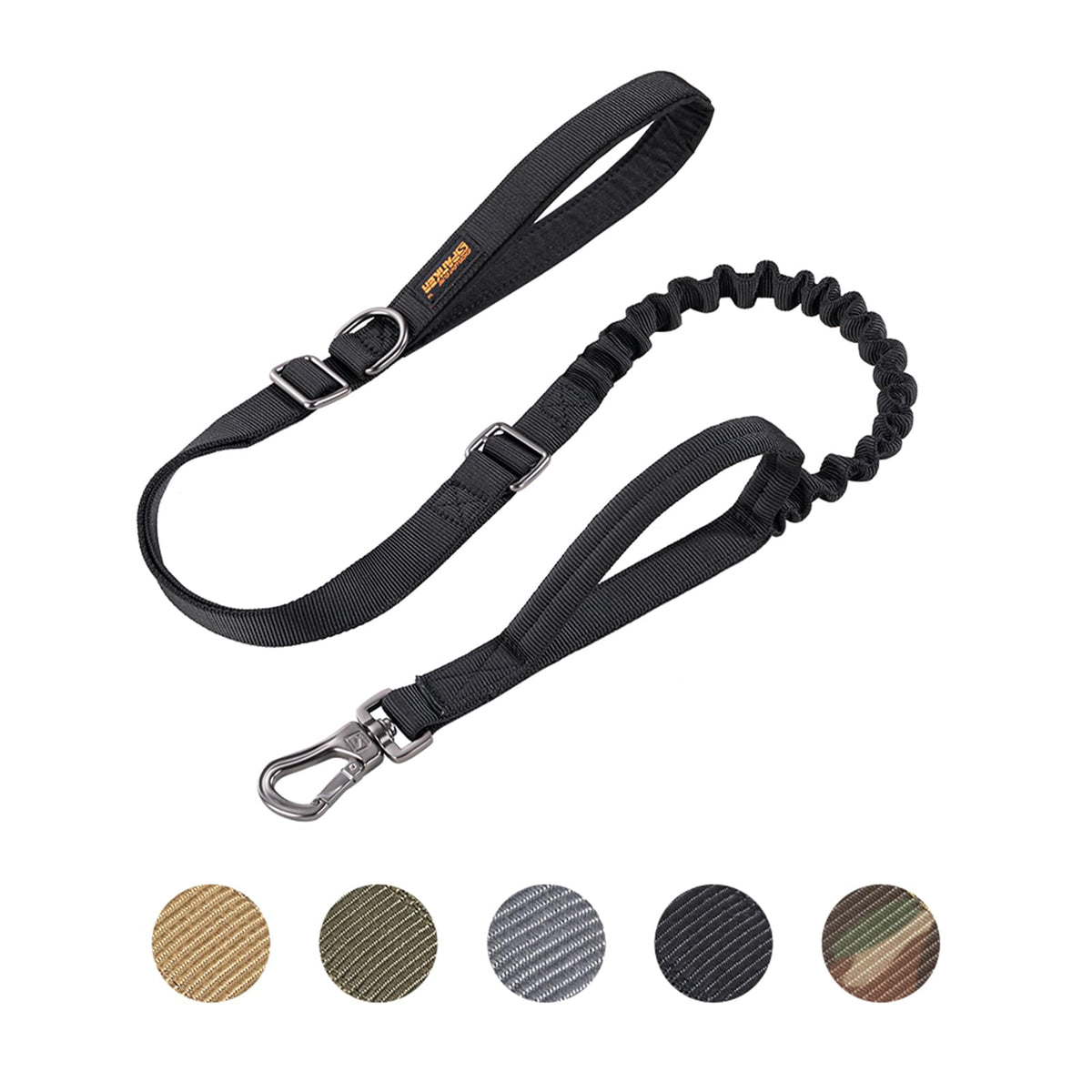 EXCELLENT ELITE SPANKER Tactical Dog Leash Adjustable K9 Military Bungee Dog Leash Elastic Leads Rope with 2 Control Handle (Black)