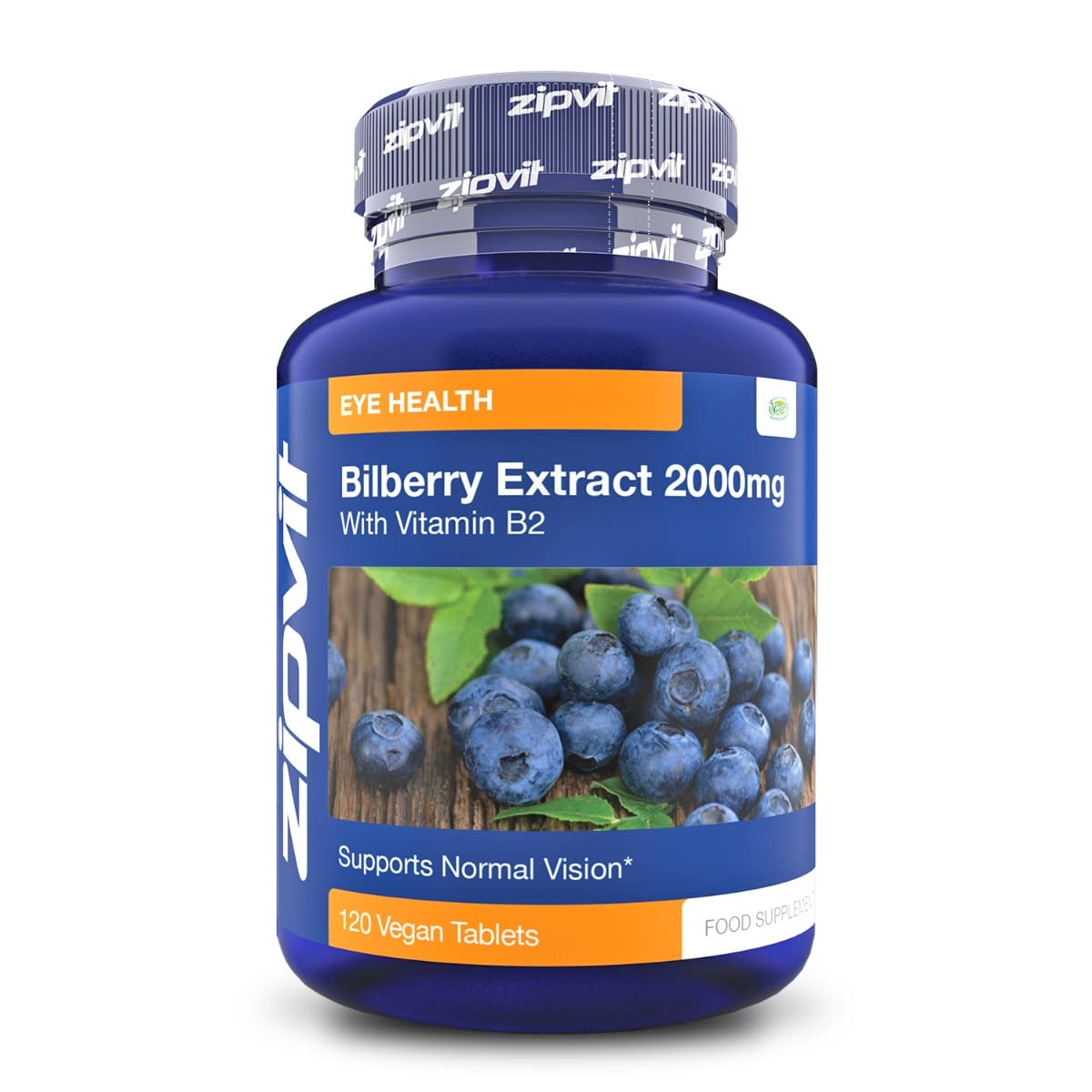 Zipvit Bilberry Extract 4000mg with Vitamin B2, 120 Vegan Tablets, High-Strength Bilberry Eye Supplement, Antioxidant for Eye Health and Vision Support, 2-Month Supply