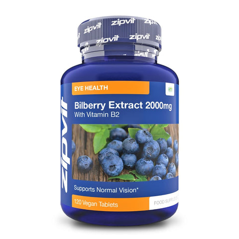 Zipvit Bilberry Extract 4000mg with Vitamin B2, 120 Vegan Tablets, High-Strength Bilberry Eye Supplement, Antioxidant for Eye Health and Vision Support, 2-Month Supply