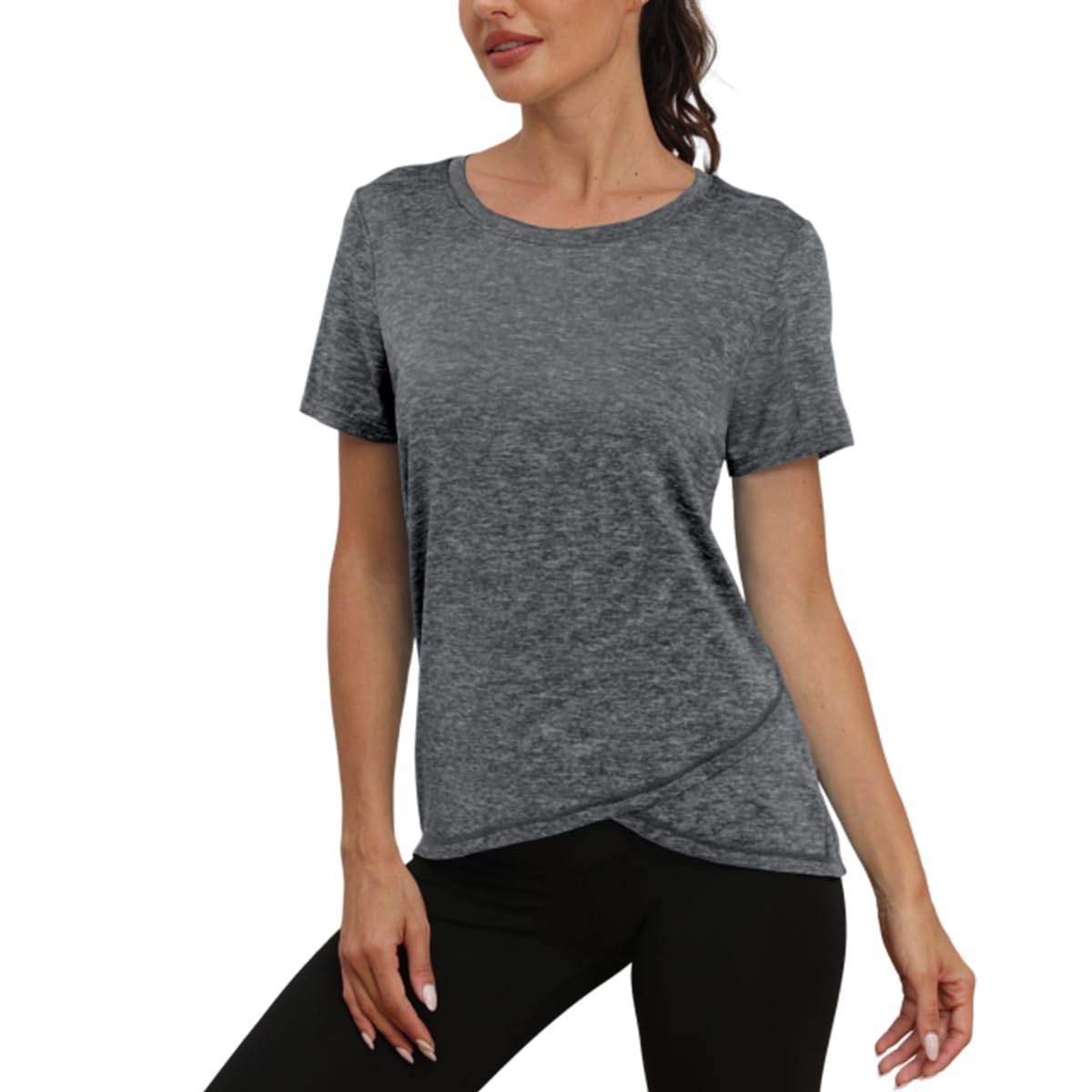 Jlowesun Women's Gym Yoga Tops, Short Sleeve Running Workout Sprots T-Shirt for Women UK Loose Fit,Quick Dry Fitness Activewear Athletic for Ladies Gym Exercise Grey