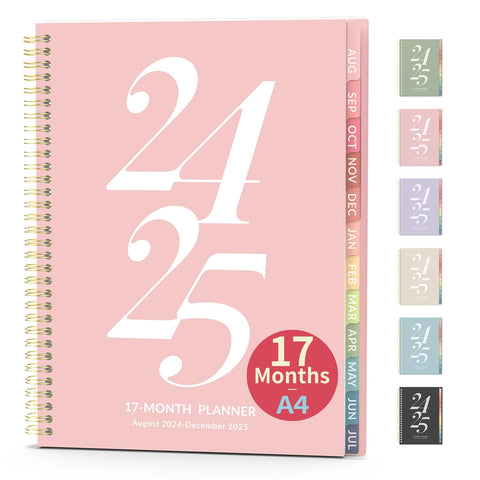 Forvencer Planner 2024-2025, Academic Weekly and Monthly Planner, Aug 2024 - Dec 2025, 8.5"x 11", Aesthetic School Year Calendar Planner Agenda Book for College Student with Month Tab, Flexible Cover (A4, Pink)