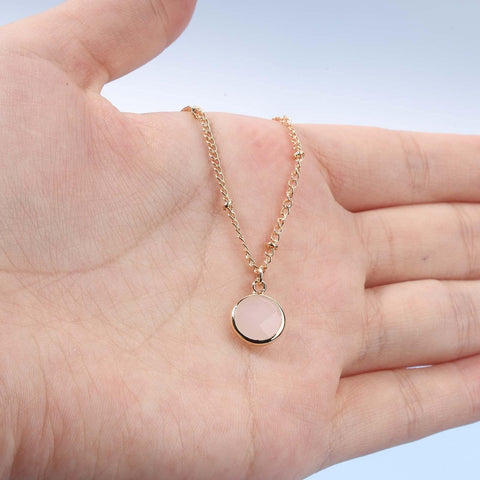 Yheakne Boho Layered Opal Moonstone Necklace Choker Gold Round Opalite Necklace Clear Quartz Necklace Faceted Crystal Pendant Necklace Chain Jewelry for Women and Girls