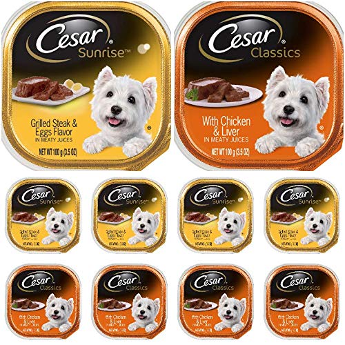 cesars Wet Dog Food 5 Breakfast (Grilled Steak and Eggs) and 5 Dinner (Chicken and Liver) - totaling 10 Individual Containers 3.5oz ea ÃƒÆ’Ã†â€™Ãƒâ€šÃ‚Â¢ÃƒÆ’Ã‚Â¢ÃƒÂ¢Ã¢â€šÂ¬Ã…Â¡Ãƒâ€šÃ‚Â¬ÃƒÆ’Ã¢â‚¬Å¡Ãƒâ€šÃ‚Â¦
