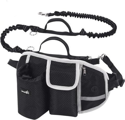 Pecute Hands Free Dog Lead for Dogs up to 110 kg, Shock Absorption, Comfortable, Reflective Stitching, Ideal for Running, Jogging and Walking (Black)