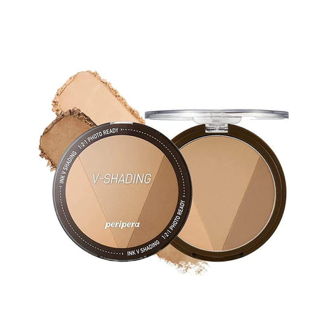 Peripera Ink V Face Shading Contour 3 Colours for Long Lasting Effect, Shadow Blush, Makeup Powder - Almond Brown - 9.5g
