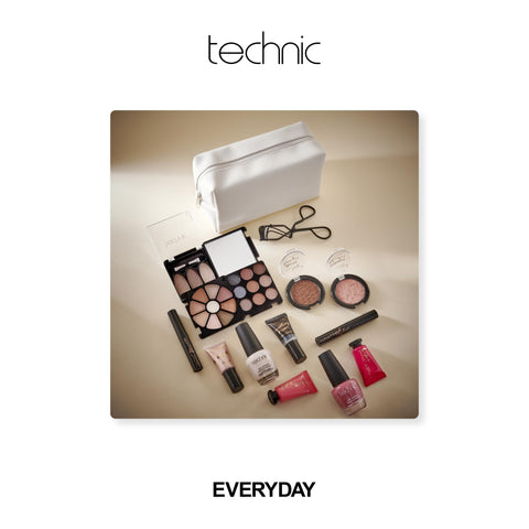 Technic Cosmetic Bag Set - Full Make Up Kit - 14 Mini Essentials for Eyes, Lips, Face & Nails In a Portable Storage Bag - Perfect For Overnight Trips and Holidays - Vegan and Cruelty Free