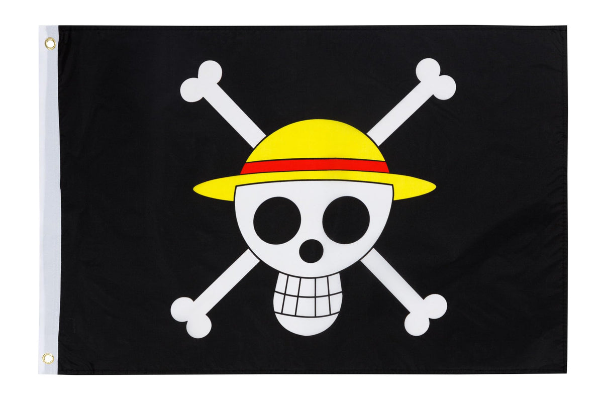 PHENO FLAGS Straw Hat Pirate Gang flag with Jolly Roger 90x60cm - anime flag of the pirate gang by Monkey D. Ruff