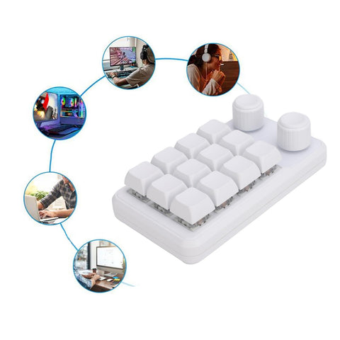 USB Mini Macro Mechanical Gaming Keyboard Programmable Macro Small Keyboard 12 Keys Blue Switch RGB Light Type C Wired Dual Knobs for Office Gaming
