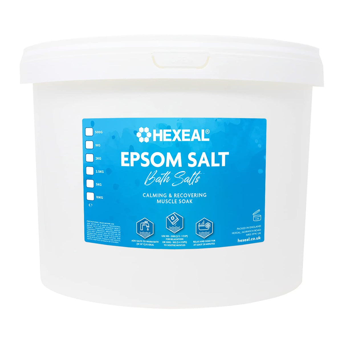 Hexeal Epsom Salt | 10kg Bucket | Food Grade | Magnesium Sulphate