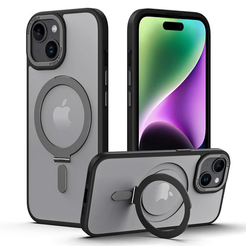 TECHGEAR iPhone 15 Stand Case [Fusion Armour Ring] Premium Hybrid Tough Rugged Protective Magnetic Kickstand Case, Compatible with MagSafe Case for iPhone 15 6.1" - Black