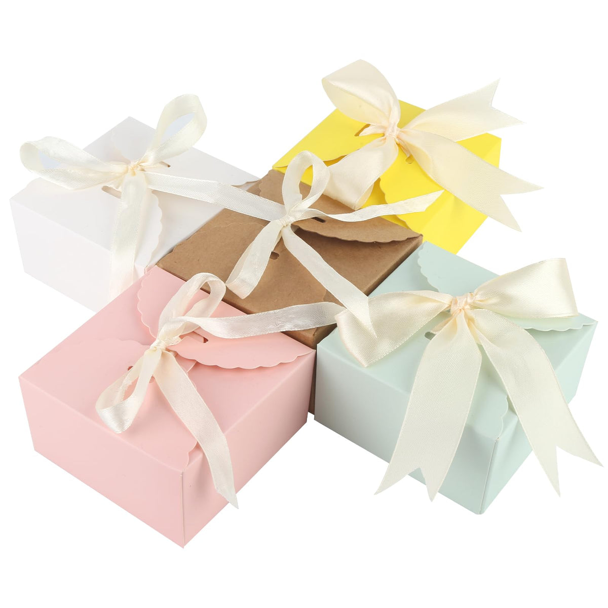 lahnao Pack of 25 Gift Boxes, Empty Chocolate Boxes for Filling with Bow, Delicate Cardboard Gift Box, Cardboard Folding Box, Gift Box for Parties, Meetings and Birthdays