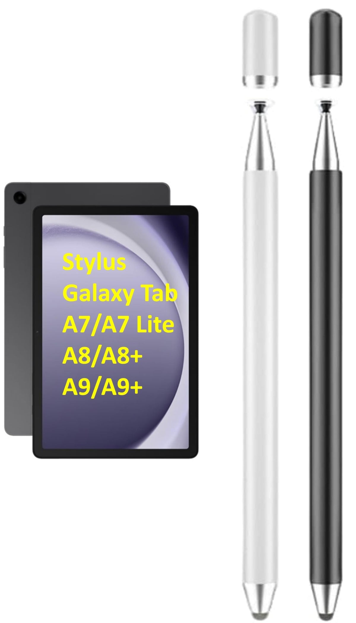 2PCS 2-in-1 Stylus Pen for Samsung Galaxy Tab A9+ Plus/A9/A8/A8 Plus/A7/A7 Lite, High Sensitivity & Precision Capacitive Pencil for iPad Pro/iPhone/Fire/Surface Tables All Touch Devices (Black+White)