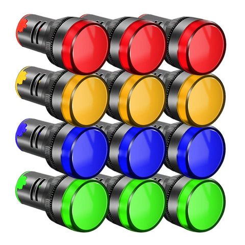 Gebildet 12pcs 22mm AC/DC 12-24V 20mALED Power Indicator, LED Pilot Signal Light Panel Indicator, LED Flash Light (Red/Yellow/Blue/Green, Each Color 3pcs)