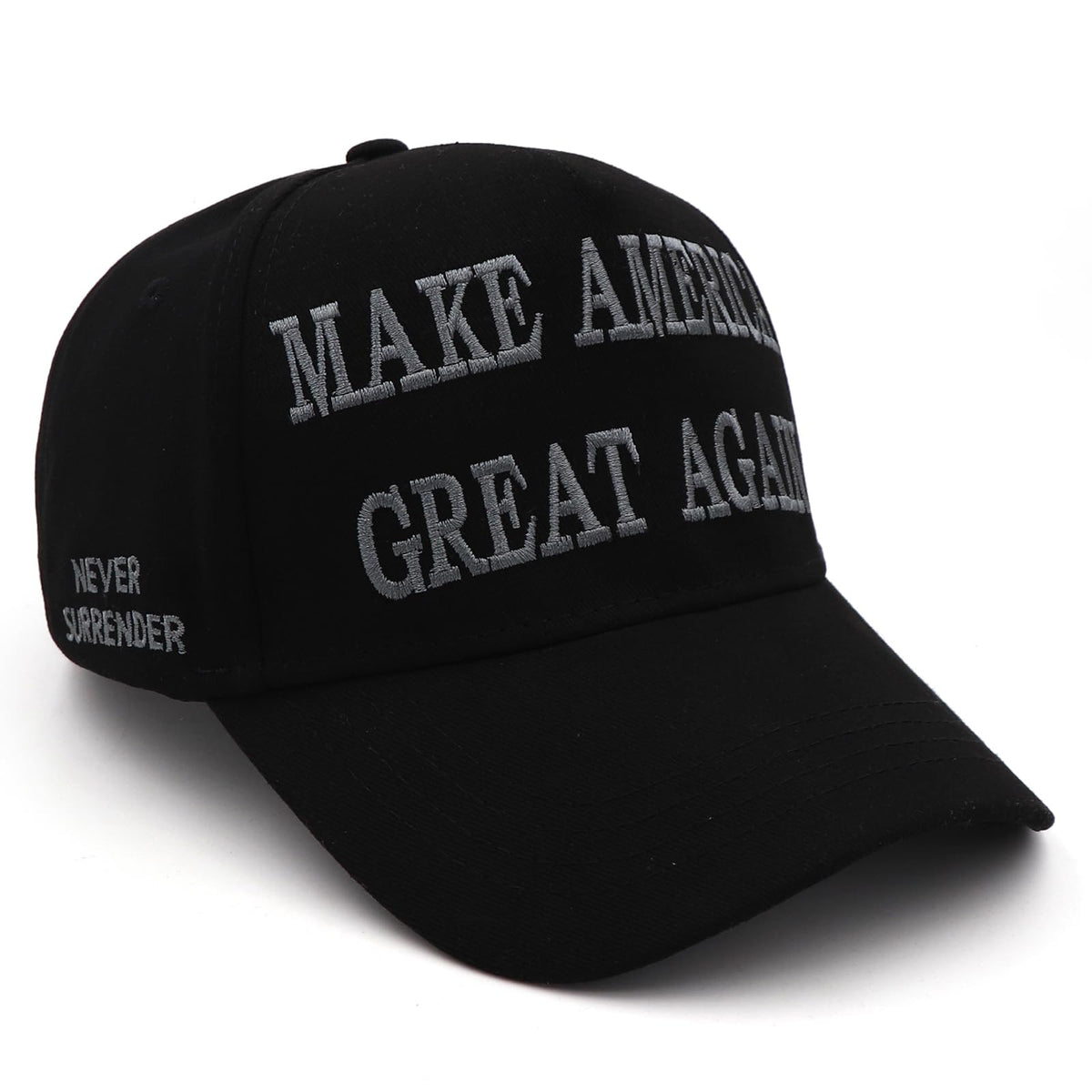 Donald Trump 45-47 Never Surrender MAGA Hat with Make America Great Again Slogan and USA Flag, Adjustable Black Baseball Cap, Black 45-47 Maga Hat, 7-7 5/8