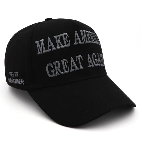 Donald Trump 45-47 Never Surrender MAGA Hat with Make America Great Again Slogan and USA Flag, Adjustable Black Baseball Cap, Black 45-47 Maga Hat, 7-7 5/8