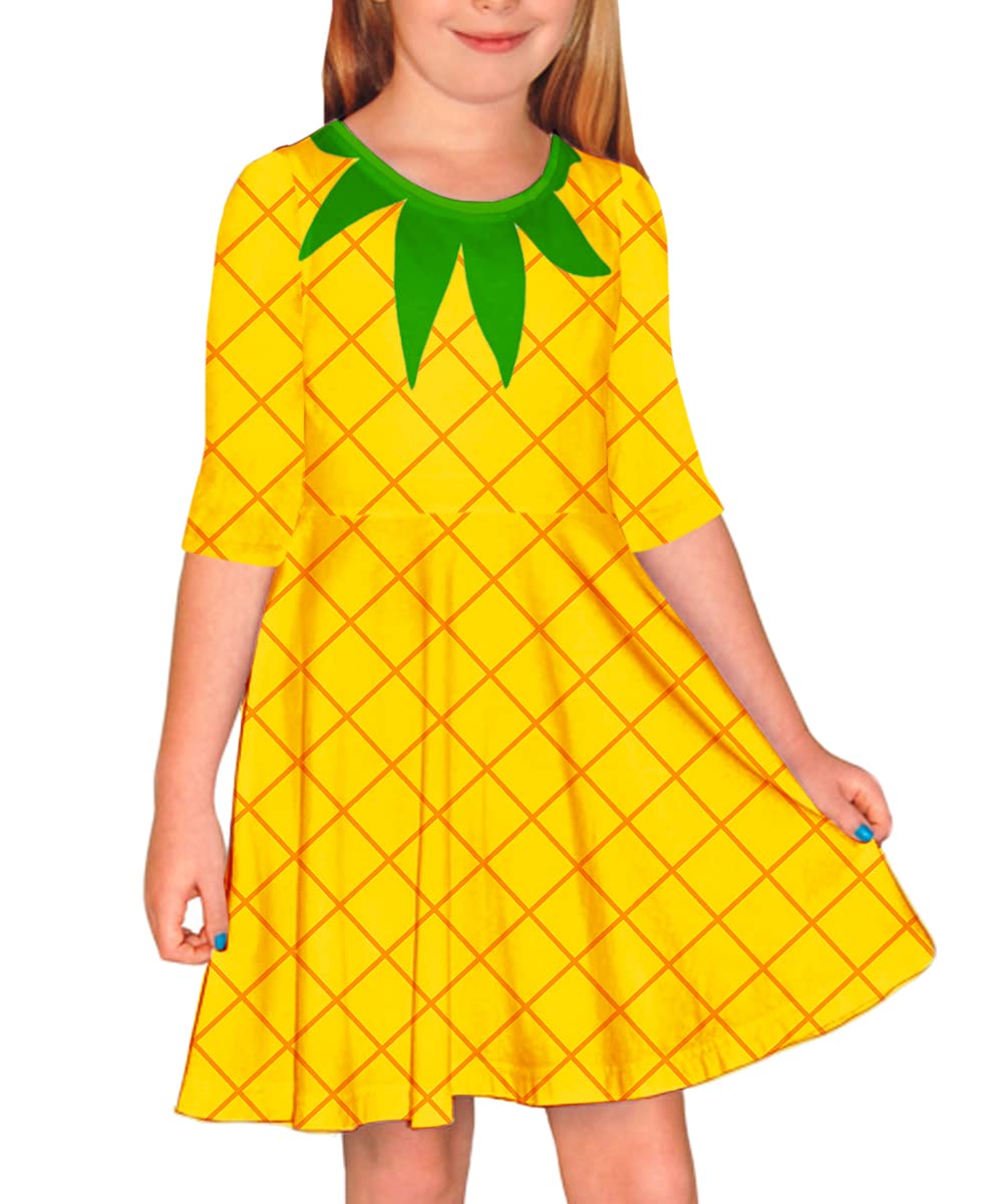Remimi Pineapple Dress Dress for Kid Girls Halloween Crew Neck Twirly Tropical Fruit Dresses 9-10 Years