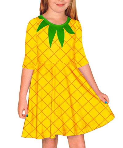 Remimi Pineapple Dress Dress for Kid Girls Halloween Crew Neck Twirly Tropical Fruit Dresses 9-10 Years