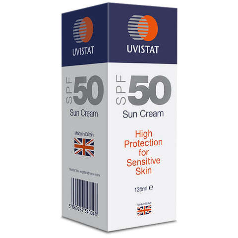 Uvistat Sun Cream SPF 50 (125ml) - Fragrance-Free Moisturising for Sensitive Skin & All Skin Types - Factor 50 Suntan Lotion - Kids & Adults High Protection - Balanced UVA/UVB