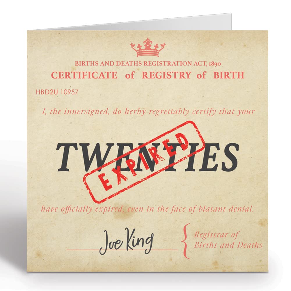 GIGGLE GREETINGS 30 Year Old Birthday Card “20s Over and Expired” Birth Certificate Style Funny 30th Birthday Card For Men or Women With Red Envelope - Eco Friendly Card
