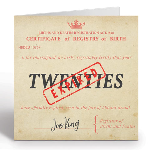 GIGGLE GREETINGS 30 Year Old Birthday Card “20s Over and Expired” Birth Certificate Style Funny 30th Birthday Card For Men or Women With Red Envelope - Eco Friendly Card