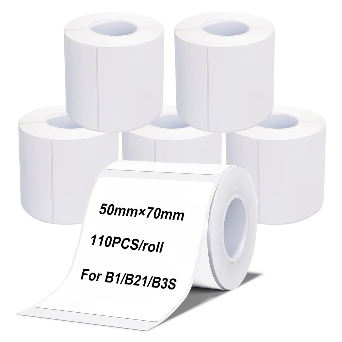 Labels Tape, 6 Rolls(660PCS) Thermal Label Sticker for B21/B3S/B1 Printer Waterproof Sticker Paper Business Shipping Address Labeling Replacement with Self-Adhesive (50 x 70mm-110PCS)