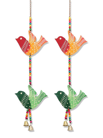 Set of 2 Indian Traditional Door Hanging 2 Fabric Flying Birds String with Bells Hanging Decorations Gift Item Hangings for Home Wall Temple Bedroom Kids Room Decor Decorations