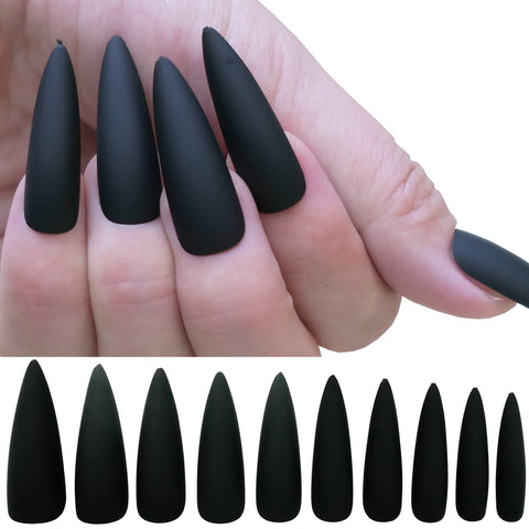 100pc Stiletto Press on Nails Matte Artificial False Nails Full Cover Acrylic Nail Tips Manicure Design Decor for Women Girls Salon Home DIY (Black)
