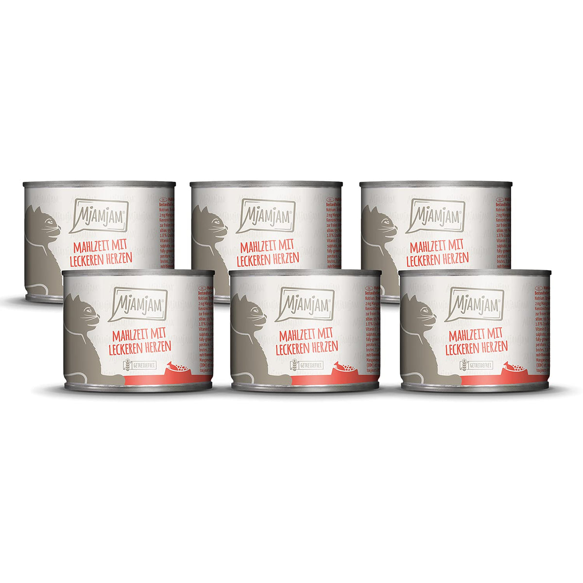 MjAMjAM - premium wet food for cats - meal with delicious hearts, pack of 6 (6 x 200 g), grain-free with extra meat