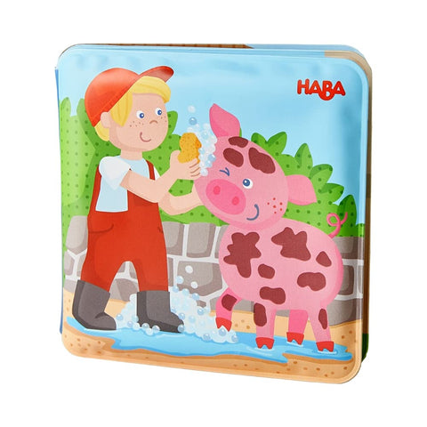 HABA Animal Wash Day - Magic Bath Book - Wipe with Warm Water and the "Muddy" Pages Come Clean