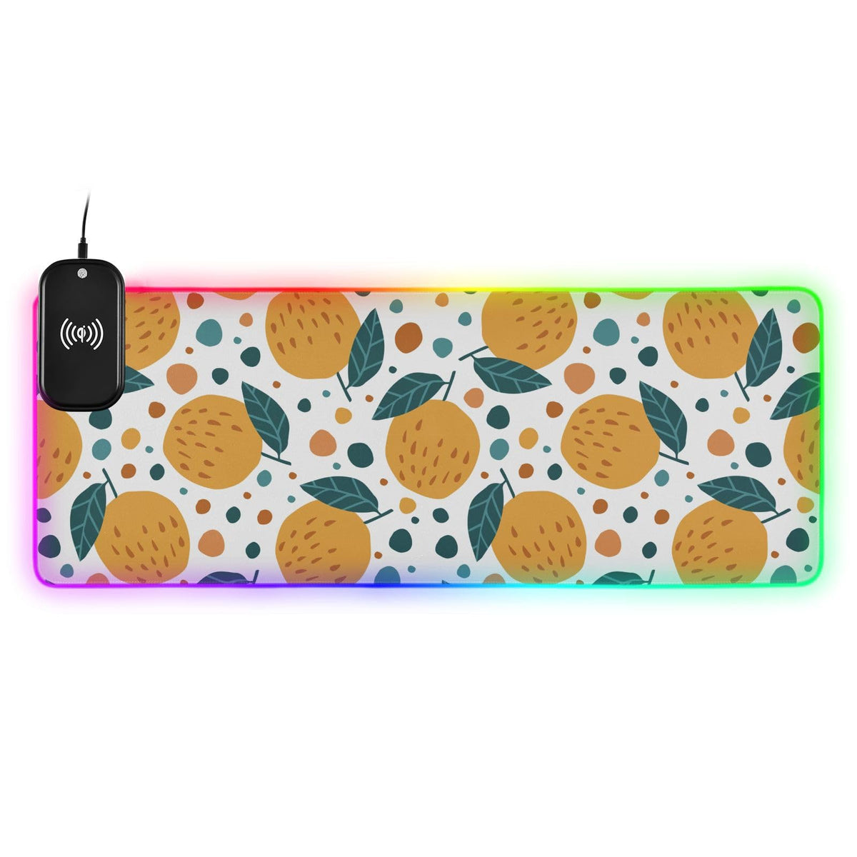 Fruit Leaves Wireless Charging Mouse Pad for Mobile Phone Extra Large Gaming Mousepad with 13 Lighting Modes Extended Desk Mat for Gaming MacBook PC Laptop Desk Home Office